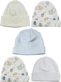 Boys Baby Caps (Pack of 5) (Color: Blue/White/Yellow/Print, size: One Size)