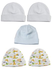 Boys Baby Caps (Pack of 5) (Color: Blue/White/Print, size: One Size)