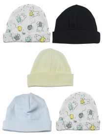 Boys Baby Caps (Pack of 5) (Color: Blue/Black/Yellow/Print, size: One Size)