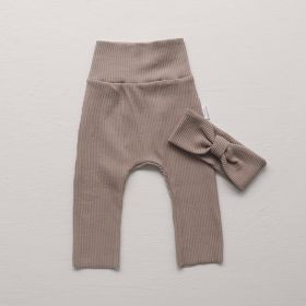 Leggings Girls Solid Color High-waisted Trousers (Option: Pale Gray Pants Plus Hair Band-73CM)