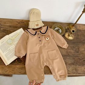 Baby Bear Pocket Romper Turn-down Collar Coat (Option: Brown Romper-66cm)
