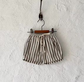 Baby Thin Cotton Vertical Stripes Korean Casual Shorts (Option: Coffee-73cm)