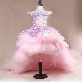 Children's Host Dress Performance Clothes Short Style Trailing (Option: Pink tail-140cm)