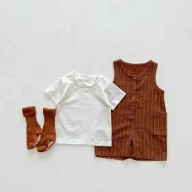 Short Sleeve Jacket Two-piece Baby Bib Suit (Option: Brown-73CM)
