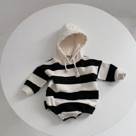 Striped Ins Long Sleeved Baby Romper For Warmth (Option: Black and white stripe-66cm)