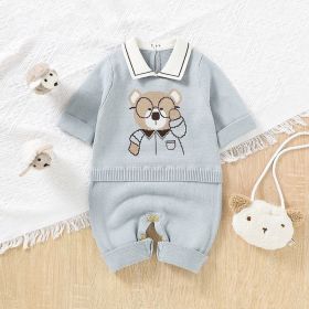 Standing Collar Baby Bear Knitted Sweater (Option: Blue-62cm)