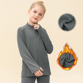 Kids' Warm Yoga Suit Zipper Running (Option: Grey-150cm)