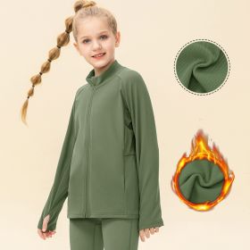 Kids' Warm Yoga Suit Zipper Running (Option: Military green-150cm)