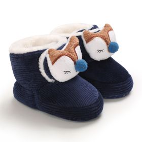 Baby Cotton-padded Winter High-top Children's Cartoon Cute Toddler Soft Bottom Boot (Option: Dark Blue-11cm)