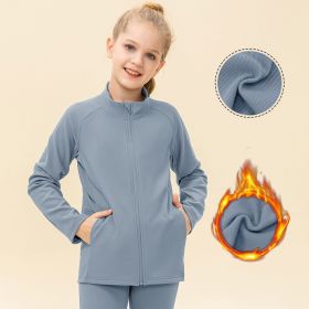 Kids' Warm Yoga Suit Zipper Running (Option: Grey blue-150cm)