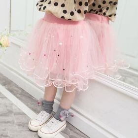 Tulle Tutu Fashion Bead Mesh Princess Skirt Children Dance Skirt Fashion (Option: Light Pink-80cm)