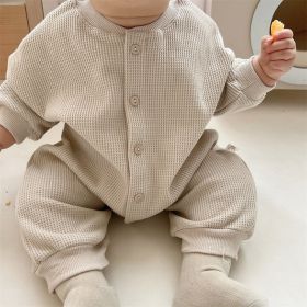 Baby Girl Solid Color Long Sleeve Bare Board Bodysuit (Option: Beige grey-90cm)