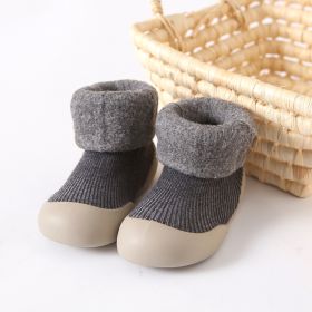 Thickened Children Sneakers Winter Super Warm Toddler Indoor Shoes Socks (Option: Dark Gray-1819)