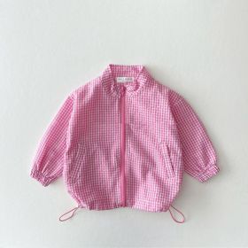 Children's Summer Thin Plaid Sun Protection Coat (Option: Pink-120cm)