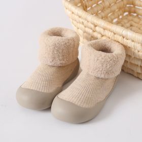 Thickened Children Sneakers Winter Super Warm Toddler Indoor Shoes Socks (Option: Beige-1819)