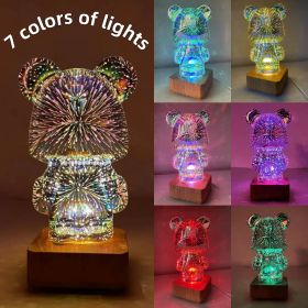 3D Fireworks Bear Night Light RGB Led 7 Color Luminarias Projection Lamp Romantic Gift Bedroom Decor Home Kawaii Desk Decoration (Emitting Color: 7 colors Bear B)