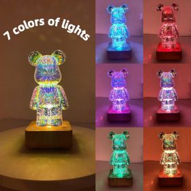 3D Fireworks Bear Night Light RGB Led 7 Color Luminarias Projection Lamp Romantic Gift Bedroom Decor Home Kawaii Desk Decoration (Emitting Color: 7 colors Bear A)