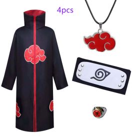 Naruto Cosplay Costume Props Ring; Gloves Red Cloud Robe Cloak Kimono Akatsuki Headband Kunai Suit Adult Child Cos Gift (Color: E, size: XL)