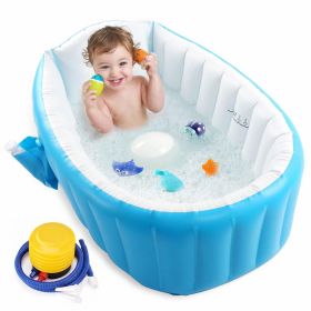 Baby Inflatable Bathtub; Portable Toddler Bathtub Baby Bath Tub Foldable Travel Tub with Air Pump (Color: Blue, size: with pump)