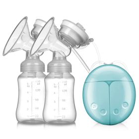 Best-selling Double Suction Baby Feeder Massage Moms Helper Hands Free Electric Breast Pump Bottle Milk Extractor (Color: Blue)