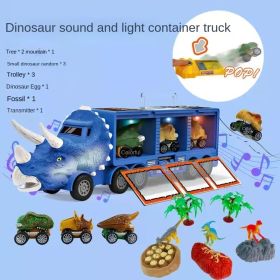Children's dinosaur toy car Lighted transport car portable storage container car Toy Vehicles (select: VVH559-blue)