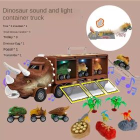 Children's dinosaur toy car Lighted transport car portable storage container car Toy Vehicles (select: VVH559-brown)