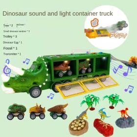 Children's dinosaur toy car Lighted transport car portable storage container car Toy Vehicles (select: VVH559-green)