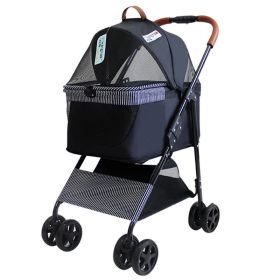 Portable Pet Stroller Cat Trolley, Dog Travel Cart Pram Shockproof Pet Detachable Strolling Cart, Puppy Pushchair Four-Wheeled, One Click Quick Foldin (Color: Black)