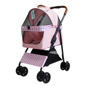 Portable Pet Stroller Cat Trolley, Dog Travel Cart Pram Shockproof Pet Detachable Strolling Cart, Puppy Pushchair Four-Wheeled, One Click Quick Foldin (Color: pink)