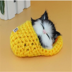 Kawaii Simulation Sleeping Kittens Kawaii Plush Cat Doll Toy For Kids Birthday Gift (Color: Yellow)