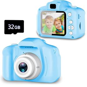 Children's Digital Camera Can Take Pictures And Read Cards Small Student Portable Toy Camera Girl Birthday Gift Christmas; Kids Digital Camera with 32 (Color: Blue)