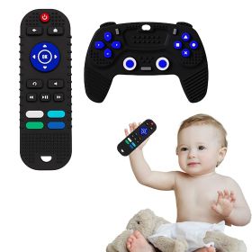 2-Pack Baby Teether Toys Silicone Toddler; Sensory Toy Chew Toys Educational ; TV Remote Control Shape Teething Toys for Babies 6-18 Months (Black) (Style: Black)