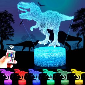 16 Colors Children 3D Illusion Bedside Lamp Remote Control Night Light For Kids 2 3 4 5 6 7 8-12 Year Old; Birthday Gifts For Boys; Home Decorations (Style: Dinosaur)