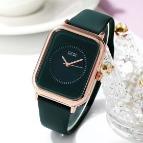 Fashion Jelly Color Simple Silicone Small Square Watch Cross border Hot Sale Student Quartz Waterproof Watch (colour: Dark green with dark green disc)