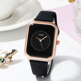 Fashion Jelly Color Simple Silicone Small Square Watch Cross border Hot Sale Student Quartz Waterproof Watch (colour: Black with black disc)