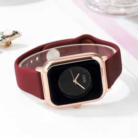 Fashion Jelly Color Simple Silicone Small Square Watch Cross border Hot Sale Student Quartz Waterproof Watch (colour: Red with black disc)