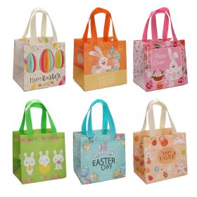 6PCS Easter Gift Bags; Easter Tote Bags With Handles Reusable Easter Non-Woven Bags Grocery Shopping Bunny Easter Egg Totes For Holiday Party Supplies (Color: Green 3PCS)