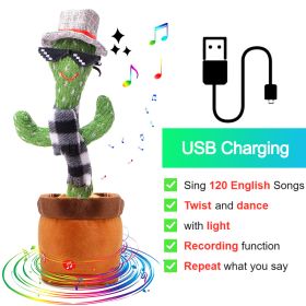 Bluetooth Dancing Cactus Repeat Talking Toy 60/120 Songs Electronic Plush Toys Singing Recording Doll Early Education for Kids (Color: Charge Sunglasses, Ships From: China)