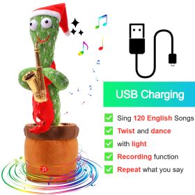 Bluetooth Dancing Cactus Repeat Talking Toy 60/120 Songs Electronic Plush Toys Singing Recording Doll Early Education for Kids (Color: Charge Saxophone, Ships From: China)