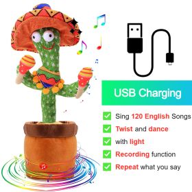 Bluetooth Dancing Cactus Repeat Talking Toy 60/120 Songs Electronic Plush Toys Singing Recording Doll Early Education for Kids (Color: Charge Hat, Ships From: China)