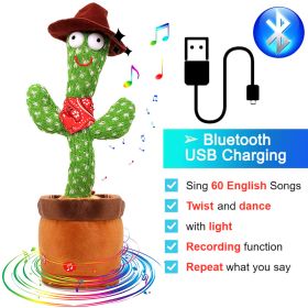 Bluetooth Dancing Cactus Repeat Talking Toy 60/120 Songs Electronic Plush Toys Singing Recording Doll Early Education for Kids (Color: Bluetooth Cowboy, Ships From: China)
