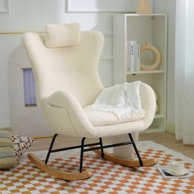 Rocking Chair - with rubber leg and cashmere fabric;  suitable for living room and bedroom (Color: Beige)