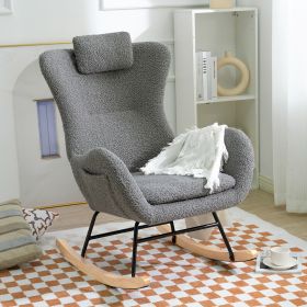 Rocking Chair - with rubber leg and cashmere fabric;  suitable for living room and bedroom (Color: Gray)