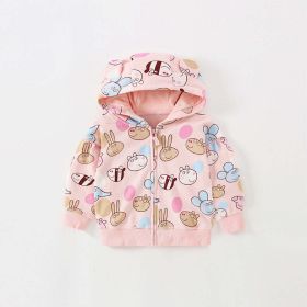 Baby Girl Cartoon Animals Print Pattern Long Sleeve Cute Zipper Coat (Color: pink, Size/Age: 100 (2-3Y))