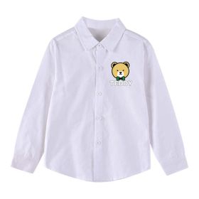 Baby Boy Bear Print Pattern Single Breasted Design Lapel Shirt (Color: White, Size/Age: 150 (10-12Y))