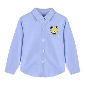 Baby Boy Bear Print Pattern Single Breasted Design Lapel Shirt (Color: Blue, Size/Age: 150 (10-12Y))