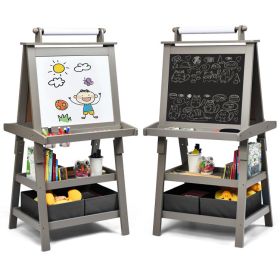 3-in-1 Double-Sided Storage Art Easel (Color: Gray)