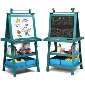 3-in-1 Double-Sided Storage Art Easel (Color: Green)