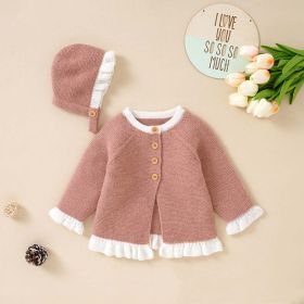 Baby 1pcs Solid Color Lace Design Knitted Cardigan (Color: pink, Size/Age: 110 (3-5Y))