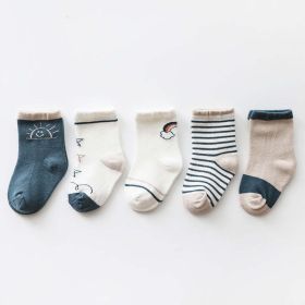 Baby Print Pattern Spring Autumn Cotton 1Bag=5Pairs Socks (Color: Navy Blue (Dark Blue), Size/Age: S (1-3Y))